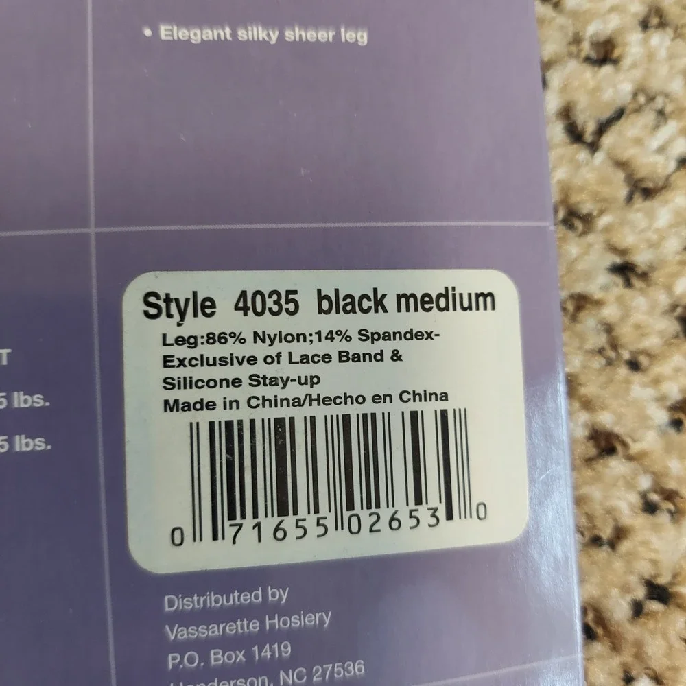 Vassarette HerSecret Silky Sheer Thigh Highs 4035‎ Beige Black Medium 2 Pair Lot